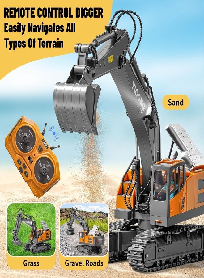 Junona Remote Control Excavator Toy 11 Channel RC Excavator Truck Toys 1/20 Scale 2.4Ghz Construction Vehicles with Metal Shovel 680° Rotation Lights and Sounds for Kids - Multicolor - Image 4
